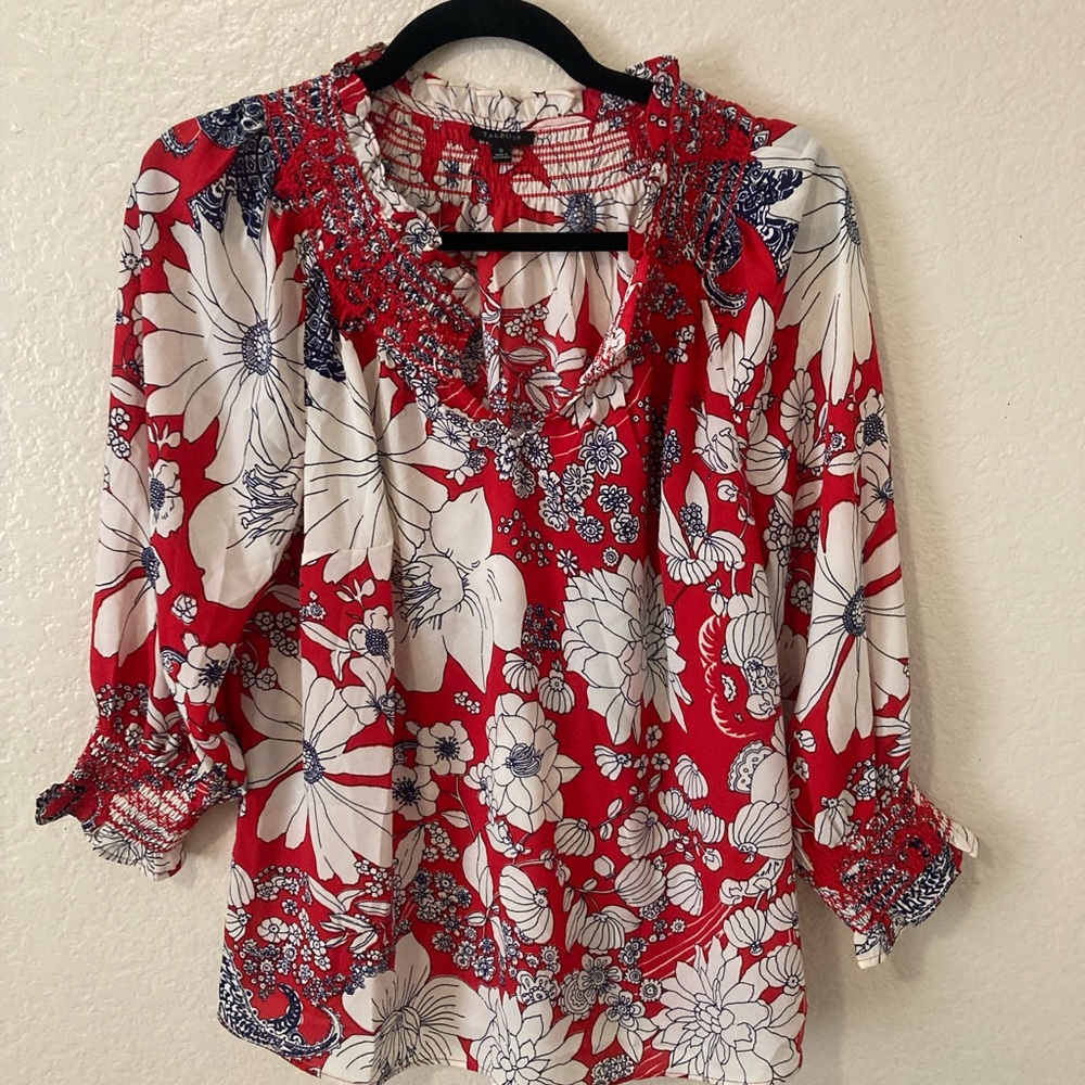 Talbots Red and White Floral Blouse